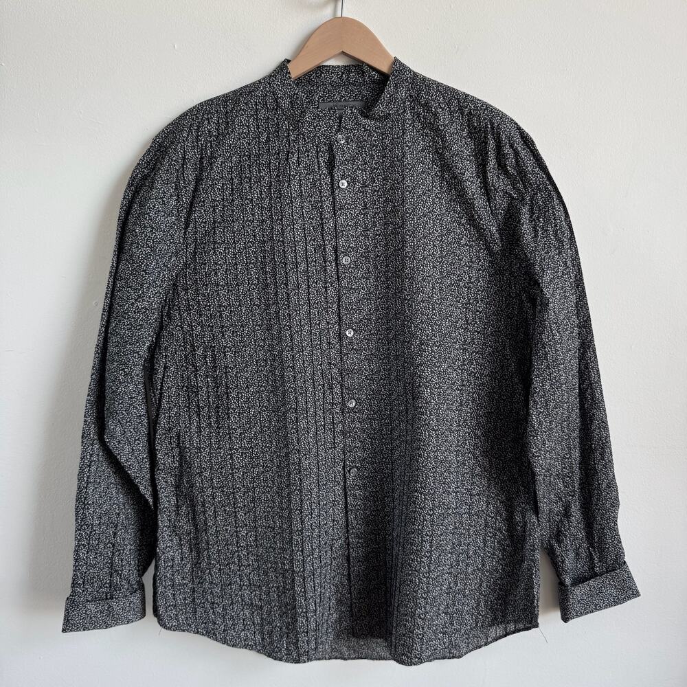JOHN VARVATOS Geometric Spot Grey Pintuck Pleated Shirt